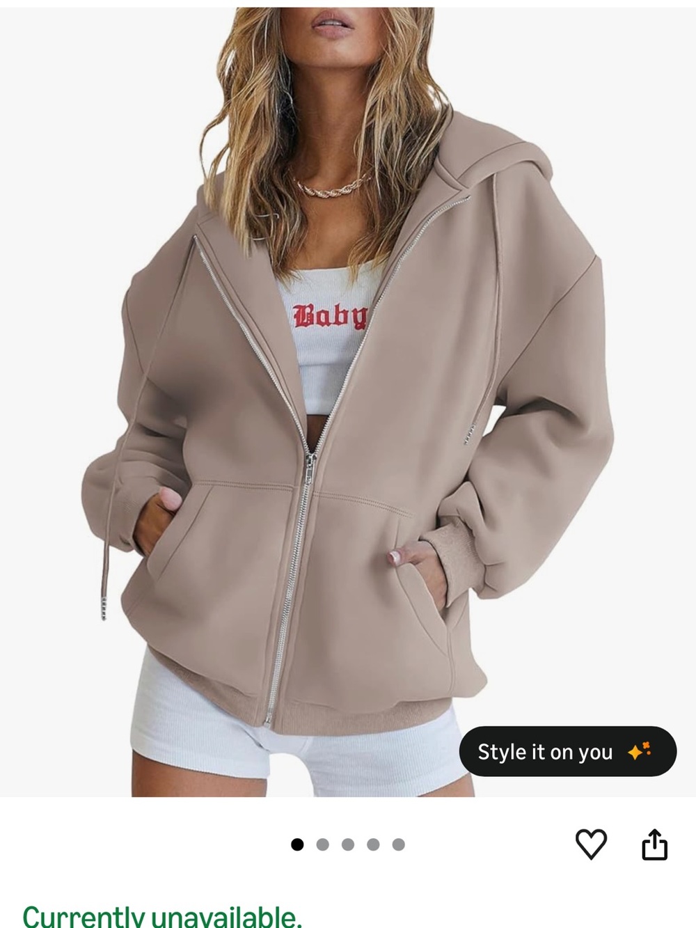 Neutral Taupe Zip-Up Hooded Jacket